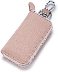 JIUFENG Leather Keys Holder Car Key Card Wallet Multifunctional Zipper Key Case Coin Pouches Keychain Key Ring Unisex (Light Pink)