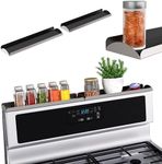 Stove Top Shelf Stainless Steel 15"* 2 Pack, Over The Stove Spice Rack Organizer, Magnetic Stove Top Shelf for Kitchen Organization, Oven Shelf with Border All Around, Black Surface (Silver Back)