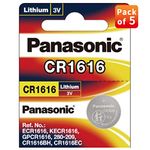 Panasonic CR-1616 Lithium Coin Battery 3v - Pack of 5 provide long lasting power in a variety of devices,from keyless-entry fobs to toys