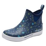 BASSDASH Womens 4.5” Waterproof Deck Ankle Rain Boots Anti-Slip Neoprene Rubber Garden Fishing Boots, Navy/Floral, 8 Narrow