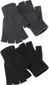 SATINIOR 2 Pair Unisex Half Finger Gloves Winter Stretchy Knit Fingerless Gloves in Common Size