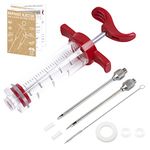 Meat Injector Plastic Marinade Turkey Injector Syringe with Screw-on Meat Needle for Smoker BBQ Grill, 1-oz, Red, Recipe E-Book (Download PDF)