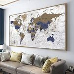 Framed wall art World Map Wall Art Canvas Picture 60cmx120cm Large grey Map of The World Canvas Painting Artwork Prints for Office Wall Decor Home Living Room Decorations Framed Ready to Hang