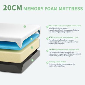 Doubleslee Memory Foam Double Mattress – Medium Firm, 4FT6, Cooling, Back Pain Relief, 135x190x20cm