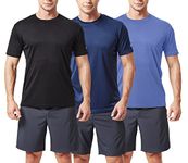 TEX2FIT Men's 3 Pack Active Sport Quick Dry T-Shirts (3 pcs Set) (Black/Navy/Persian Blue, S)