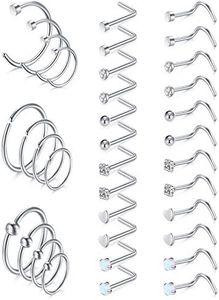 Mayhoop 20G Stainless Steel Nose Ring Hoop Nose Rings Studs Piercings Hoop Jewelry for Women Men 36Pcs