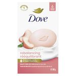 Dove Beauty Bar Soap for a Nourished and Moisturized Skin, Rebalancing White Peach & Rice Milk, with ¼ Moisturizing Cream Plant-Based Formula, 106g, 6 Bars