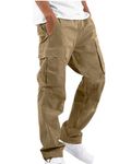 NANAMEEI Mens Cargo Elasticated Waist Trousers Cotton Casual Work Trousers,Khaki,S