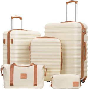COOLIFE 5-Piece Luggage Set – Lightweight Suitcases with TSA Lock, 360° Wheels, Beige