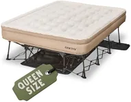 Oaktiv Queen Air Mattress with Frame, Self Inflating/Deflating Air Mattress on Stand - PeakRest Blow Up Anywhere Bed for Guests, Camping - Portable Queen Bed with Travel Rolling Case on Wheels