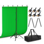EMART Green Screen Backdrop Kit with Reverse Folding Base, 5x7ft Photo Greenscreen Background with Portable T-Shape Stand and 5 Clamps for Photography, Photoshoot, Studio Video Recording, Streaming