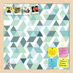 ArtzFolio Bright Blue Triangles | Bulletin Board Notice Pin Board | Vision Soft Board Combo with Thumb Push Pins & Sticky Notes | Natural Brown Frame | 12 x 12 inch (30 x 30 cms)