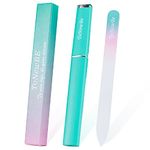 Crystal Nail File With Case, Etched Glass Nail File For Nail Art & Nail Care, Alternative To Metal Nail files Emery Boards & Buffer (GREEN-PINK)