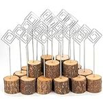 20 Pcs Rustic Wood Place Card Holders, Wooden Table Number Holder Stand Photo Picture Note Clip Holders for Wedding Party Name Sign