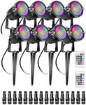 ALEDECO RGB+W Low Voltage Landscape Lights with Remote Control 5W 12V Landscape Lighting LED 16 Color Changing Spotlights Outdoor Waterproof Pathway Lights Garden Decorative(Not Include Transformer)