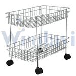 Zinbell Stainless Steel 2-Tier Fruits & Vegetable Trolley Basket with Wheel, Kitchen Crockery Storage Modular Rack Stand 2 Shelf Multipurpose Kitchen Racks and Shelves.