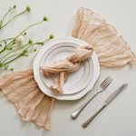 Fantastshop Gauze Cheesecloth Napkins Set of 12pcs, Rustic Boho Dinner Cloth Napkins with Wrinkled, Soft Cotton Cloth Napkins for Wedding Valentines Party Table Decoration, 20 x 20 Inch, Beige.