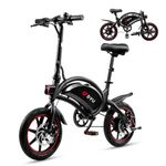 DYU D3F Electric Bike, 14" Portable E-bike, 36V 10AH Lithium Battery, 25KM/H & 60KM Range, 5H Fast Charge, 15° Climbing Ability,Dual Disc, Spring Shock Absorber, Unisex Adult