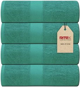 Ritex Set of 4 Bath Towels - 68.5cm x 132cm Cotton Towels for Bathroom - 100% Cotton Bath Towel - 600 GSM Eco-Friendly, Soft & Absorbent Bath Towel - Oeko-Tex Certified (Dark Green)