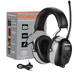 PROHEAR AM FM Digital Ear Protection 25dB NRR Audio Headphones, Noise Reduction Hearing Protection Earmuffs for Lawn Mowing, Workshops, Snowblowing Indoor Outdoor Construction Work - Grey