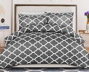 ComfyWell Super King Duvet Set - Printed Duvet Cover Sets Quilt Cover Super King Size Bed with 2 Pillowcases Zipper Closure-Ultra Soft Brushed Microfiber. Grey (Super King(220x260cm), Grey)