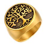 JewelryWe Men's Stainless Steel Ring Hollow Tree of Life Signet Ring Bands,Gold U