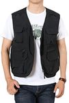 Perbai Men's Black Utility Fishing Vest Outdoor Summer Lightweight Work Photo Safari Cargo Vest(Black-M)