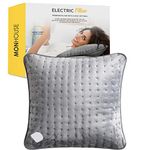 MONHOUSE Heated Pillow Grey Cushion - Super Soft Heating Pad for Neck, Back and Shoulder Pain Relief - Detachable Controller, 3 Heat Settings, Fast Heating Technology, Machine Washable - 45x45cm