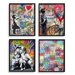 Banksy graffiti Wall Art for Living Room Decor,11x14 inch Unframed Banksy Street Art Print Set of 4 Little Couple Picture Print Pop Artwork Lovely Abstract Artwork Home Decor Room Wall Pictures