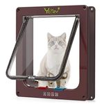 Cat Flap 4-Way Locking Cat/Dog Door Indoor Pet Door for Small Cats/Ultra Small Dogs Easy Install Coffee, M