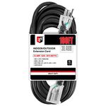 EP 100 Ft Lighted Outdoor Extension Cord - 12/3 SJTW Heavy Duty Black Extension Cable with 3 Prong Grounded Plug - Power Cord for Lawn, Garden, Appliances