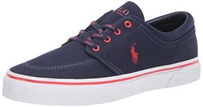 POLO RALPH LAUREN Men's Faxon X Suede-Trim Canvas Sneaker, Newport Navy/Rl200 Red Pp, 6.5 UK