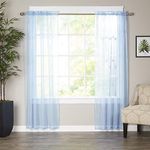 Elegant Comfort Luxury Sheer Curtains, Window Treatment Curtain Panels with Rod Pocket for Kitchen, Bedroom and Living Room (60 x 84-inches Long, Set of 2), Light Blue