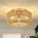 PAUFUL Boho Light Fixtures Ceiling Mount, 3-Light Farmhouse Rattan Ceiling Light Fixture, Flush Mount Ceiling Light with Hand-Woven Shade, Modern Chandelier for Living Bedroom Entryway Kitchen Nursery