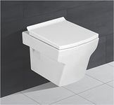 Commode Wall Mount/Wall Hung Western Toilet/Commode/Water Closet/EWC/WC/European Commode for Bathrooms P Trap Outlet is from Wall with Soft Close Seat Cover in White Color Dimension 47x35x34 (Lenonva)