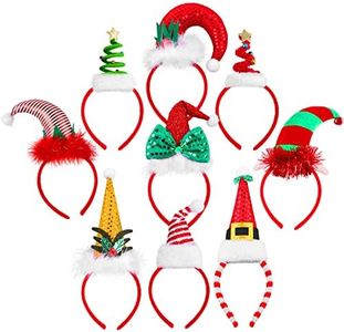 Aneco 9 Pieces Christmas Headband Novelty Christmas Hat Headband Xmas Tree Elf Hat Headband Assorted Styles for Christmas Party Accessory