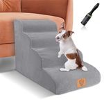 Myiosus Dog Steps for Bed, 4 Steps High Density Foam Pet Stairs with Washable Cover, Non-Slip Dog Ramp for Small Medium Dogs and Cats,73 x 40 x 53 cm, Send Lint Roller, Grey