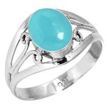 925 Sterling Silver Ring Natural Blue Chalcedony Handmade Jewelry Size 26 (99052_BCL_R128)