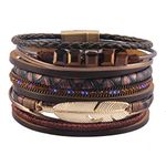 GelConnie Womens Leather Cuff Bracelet Feather Multi Strand Bracelet Wrap Bracelet Turquoise Boho Bangle Braided Leather Wristbands Bohemian Jewelry Gifts for Women Wife Sister, 7 5 inch, Leather