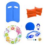 Swimming Kickboard, Arm Band, Swimming Tube, Swimming Cap, Swimming Google, Earplug, Noseplug Combo Training Kit for Kids Age (3-6 Years, Blue)