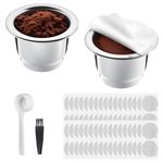 Supvox® 2Pcs Reusable Coffee Pod Capsules with Lid Films, Food Grade Stainless Steel Sealpods with Tiny Brush & Coffee Scoop, Ideal for Espresso and Lungo Brewing