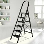 Plantex Ladder for Home 6 Steps/Foldable Ladder with Anti-Skid Wide Steps (30L x 20W cm)/Strong D-Shape Pipe with X-Shape for More Stability/5 Year Warranty(Apex-Black)