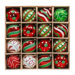 Valery Madelyn Christmas Baubles for Christmas Tree Decorations, 16pcs 8cm Red Green and White Shatterproof Giant Baubles for Christmas Tree Balls Ornaments for Xmas Decoration