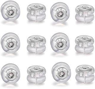 Rubber Earring Backs,AKRUWELRY 14Pcs 18K Gold Silicone Earring Backs for Studs Droopy Ears Heavy Earrings, Clear Comfort Backings Locking Secure Pierced Backer Replacement for Post, White Gold