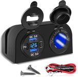 [Upgraded] Tent Type Panel 12V USB Outlet, Quick Charge PD3.0& Dual USB 3.0 Car Charger with LED Voltmeter & Switch+12V/24V Cigarette Lighter Socket for Car Motorcycle Boat Marine ATV RV