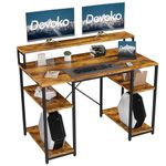 Devoko 120x50 CM Computer Desk with Monitor Shelf Home Office Desk with Open Storage Shelves Writing Gaming Study Table Workstation for Small Space (Rustic Brown)