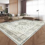 HOMFINE Vintage Area Rug for Living Room - Machine Washable Rug Soft Short Pile for Bedroom Kitchen Floral Print Traditional Rug Stain Resistant, Home Decor Office Carpet, Beige Green, 160 * 230CM