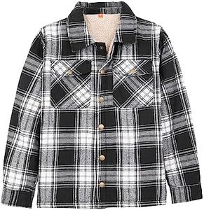 ZENTHACE Baby Toddler Boy Girl Sherpa Fleece Lined Flannel Shirt Jacket Thick Plaid Outfit Flannel Shacket Black White 2T