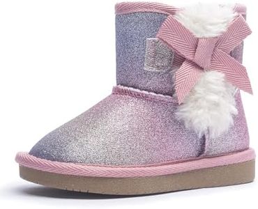 KRABOR Toddlers/Little Girls Boots,Glitter Warm Winter Snow Shoes with Cotton Lining and Cute Bow Magic Pink Size 6