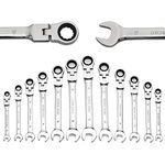 Yashong 12-Piece 8-19mm Metric Flex-Head Ratcheting Wrench Set, Professional Chrome Vanadium Steel Ratchet Wrench, Combination Ended Span Kit with Portable Suspended Bag